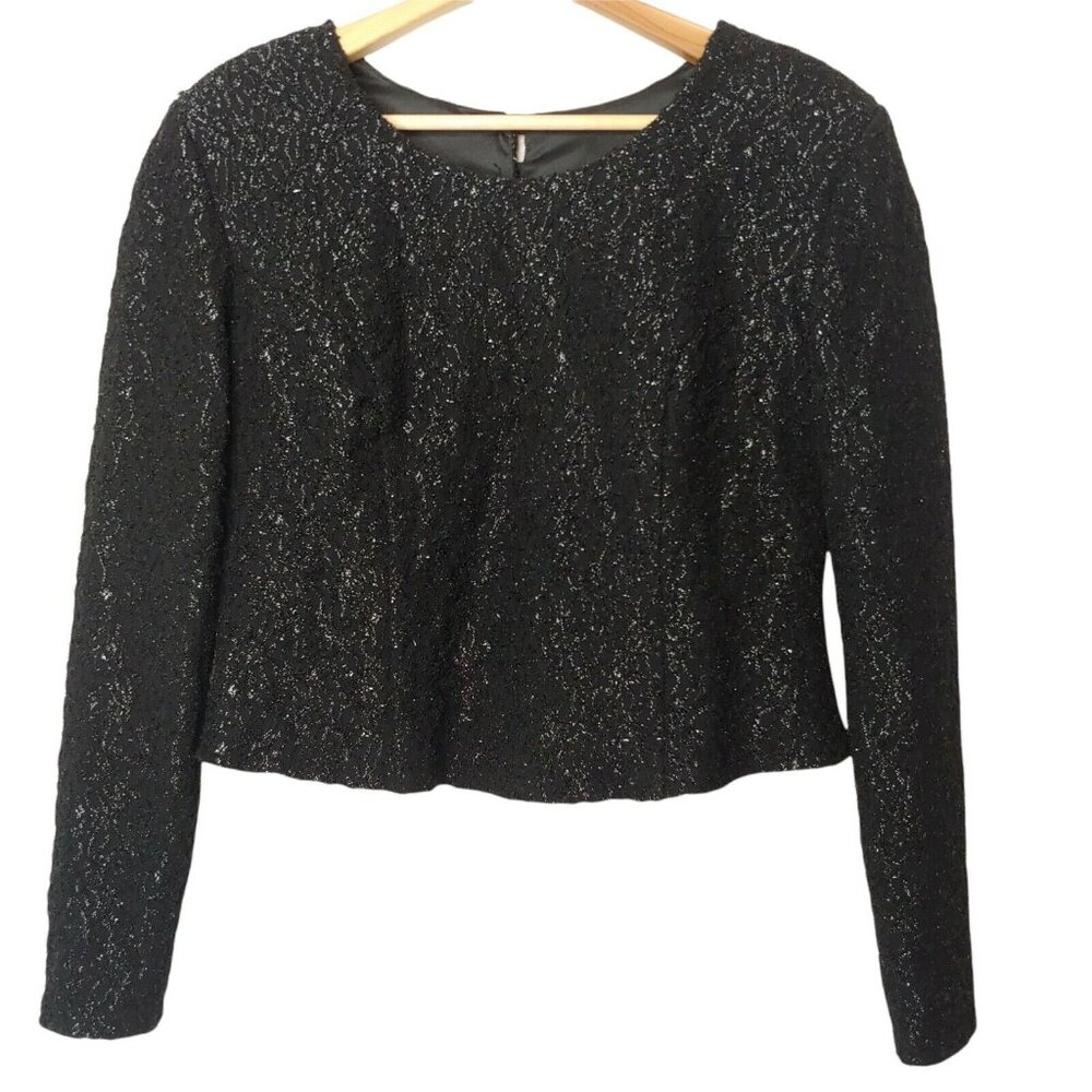 Vintage 90s Jolibel Womens 14 Formal Top Black Crop Top Shirt Shimmer Long Slv